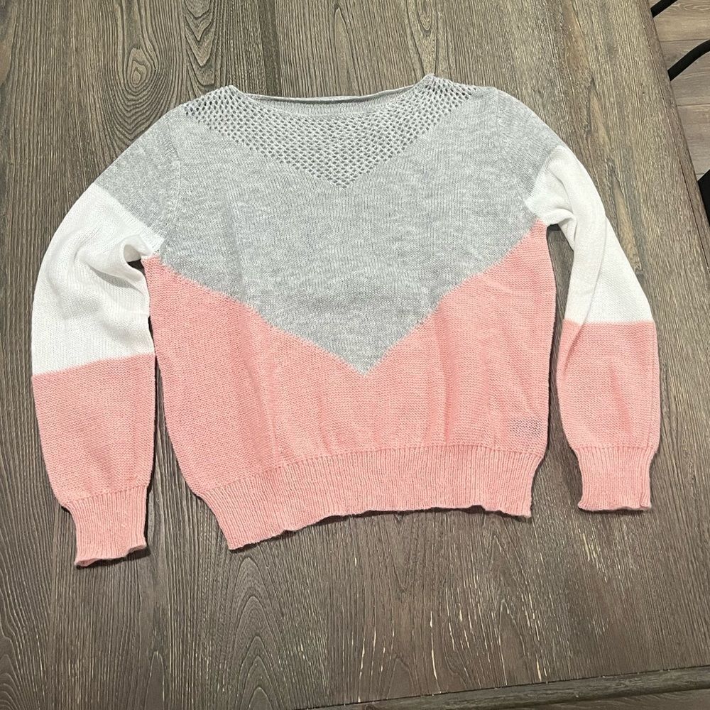 Shein Sweater Pullover Long Sleeve Knitted Colorblock Pink/Gray Size L